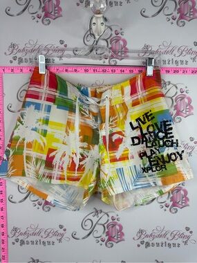 MKS shorts swim Multi-Color Plaid Palm Print Women’s Shorts - Live Love Play